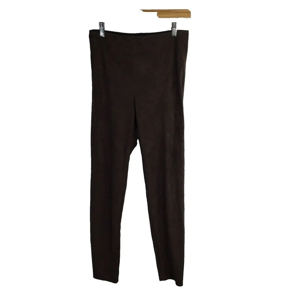 Lysse Womens Faux Suede High Waist Velvet Leggings Pull-On Dark Brown Size M - Picture 1 of 15